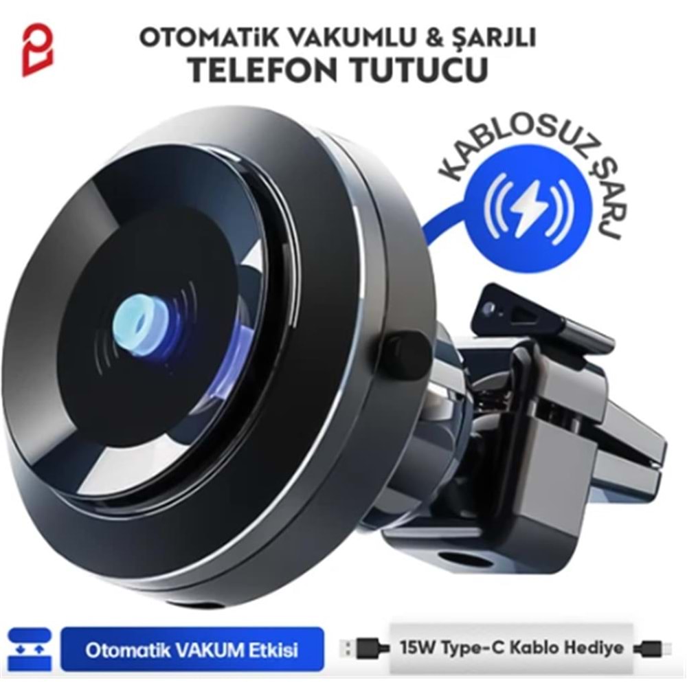 Enkado Otomatik Vakumlu Kablosuz Şarjlı Araç İçi Telefon Tutucu