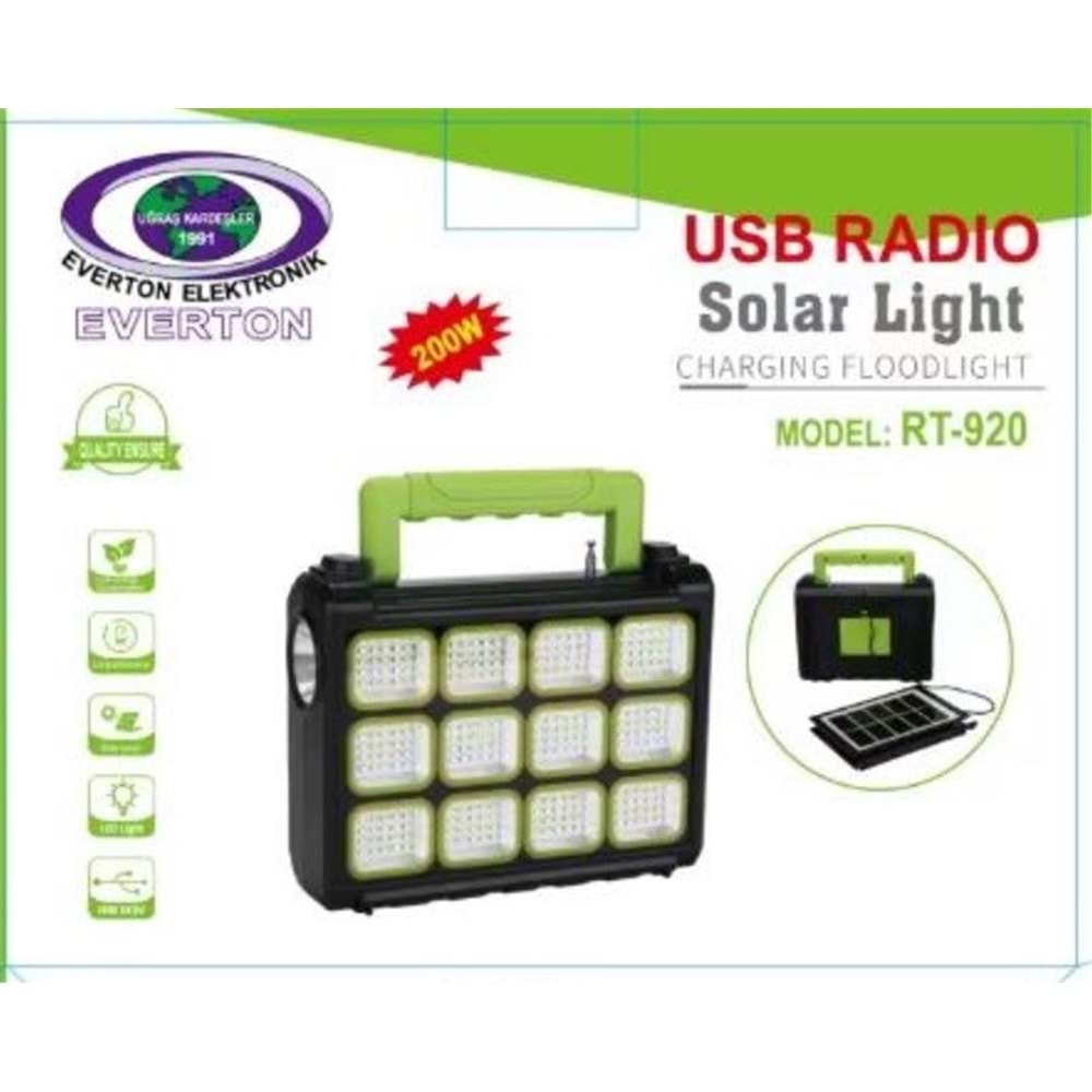 Everton Rt-920 Şarjlı 200w Solar Panelli Projektör (Radyolu)
