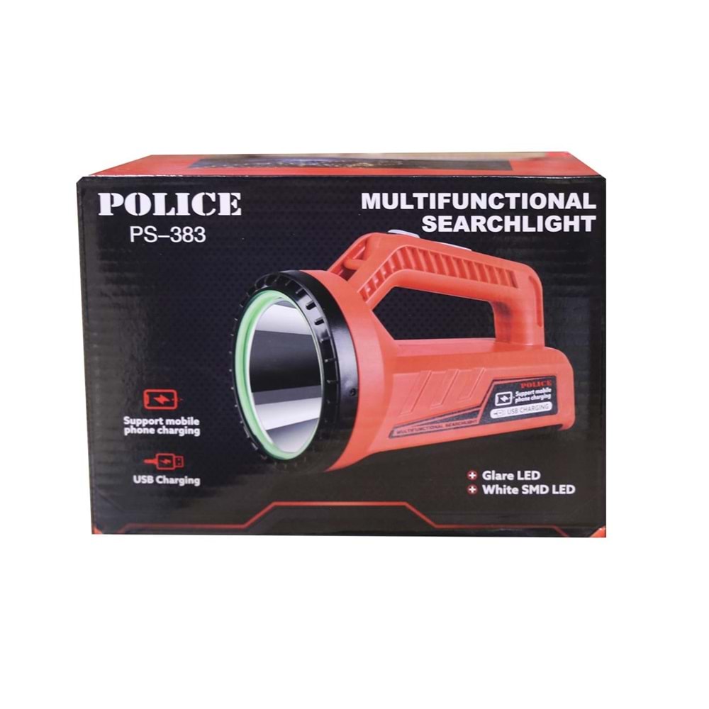 Polıce PS-383 Şarj Göstergeli, Kırmızı Işık ve Kırmızı İkaz Işıklı, Şarjlı Spot Fener