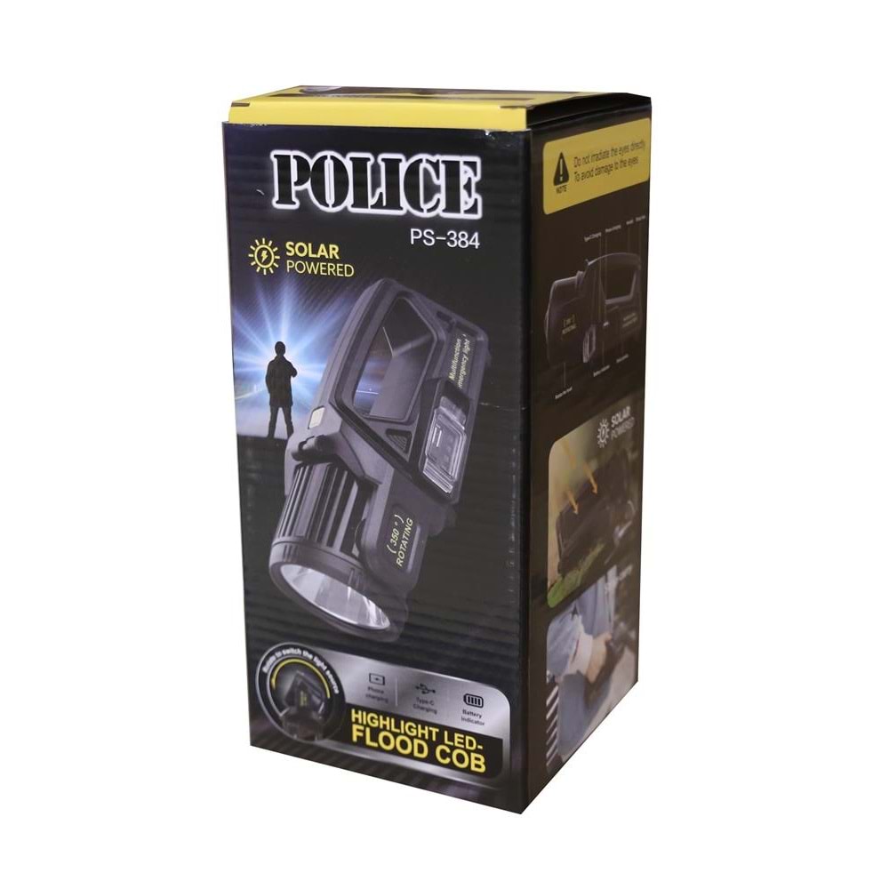 Polıce PS-384 Güneş Enerjili, Enerji Göstergeli, Telefon Şarj Etme Özellikli Spot Fener