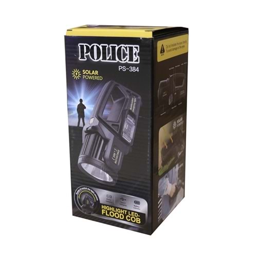 Polıce PS-384 Güneş Enerjili, Enerji Göstergeli, Telefon Şarj Etme Özellikli Spot Fener