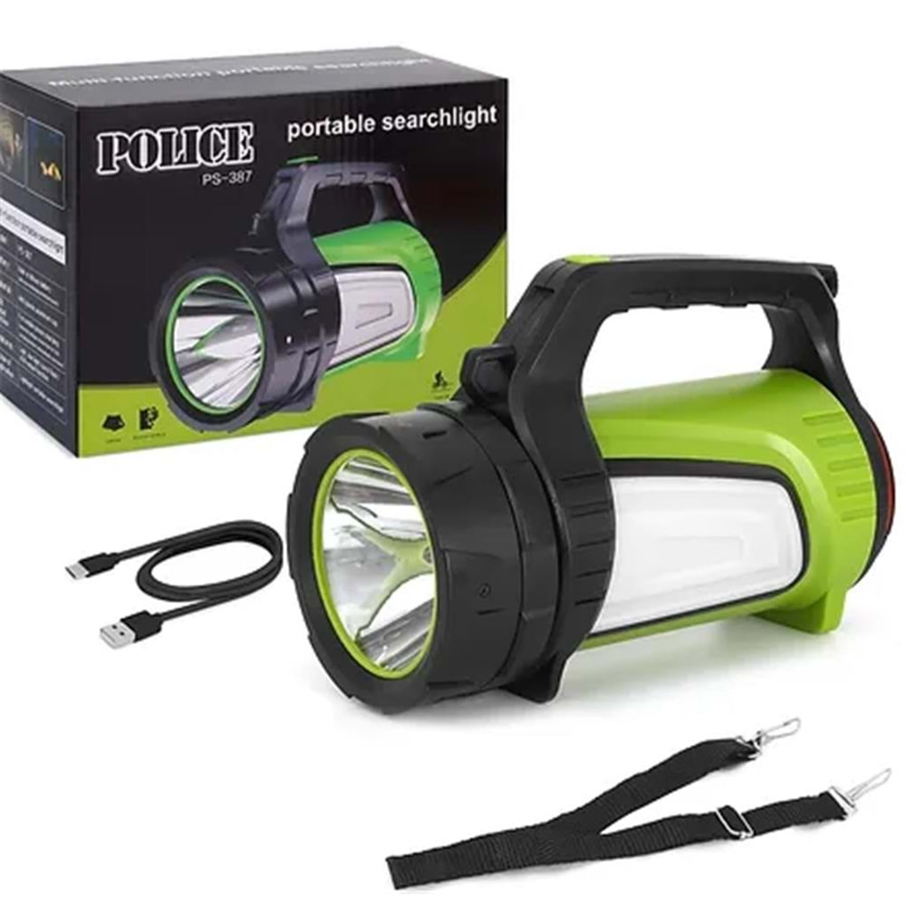 Polıce PS-387 Arkasında Şerit Işık,Kırmızı İkaz Işığı ve Kırmızı Dönen Işıklı Şarjlı Spot Fener