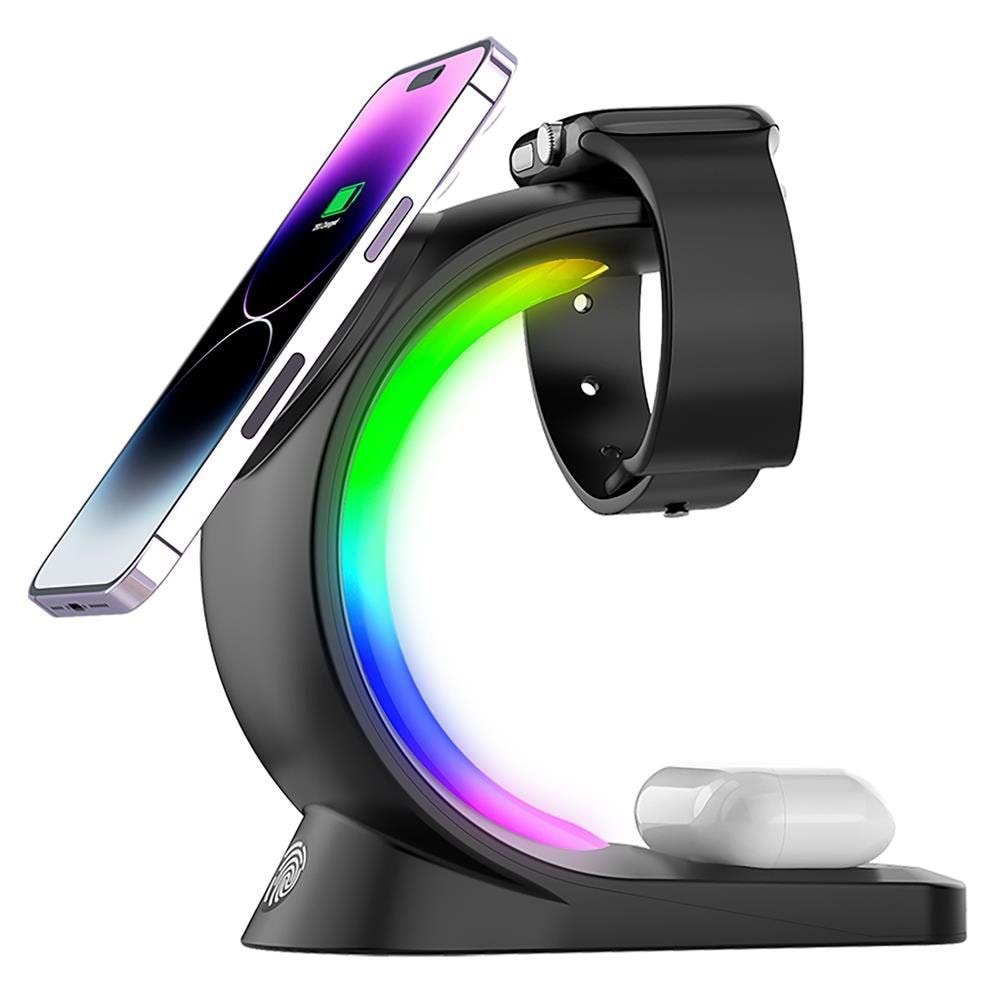 S-link SL-CW20 Telefon, Saat, Kulaklık Uyumlu 15W Siyah RGB Kablosuz Şarj Cihazı