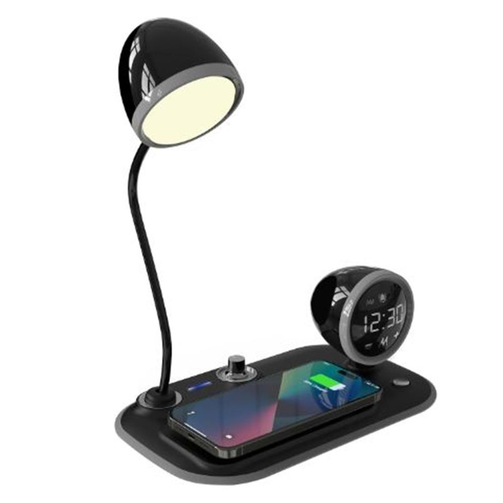 S-link SL-CW21 Siyah Telefon Uyumlu Fast Şarj 15W Ayarlanabilir Led Işıklı Masa Lambası