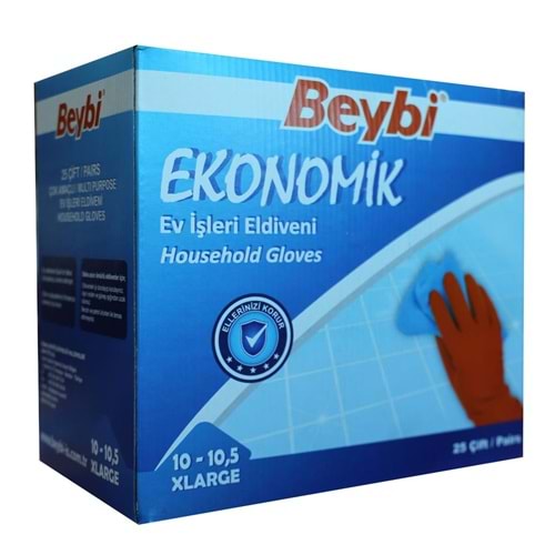 Beybi 10-10.5 Ekonomik 25li Paket Lateks Kırmızı Eldiven Pamuk Kaplı İç Yüzey Terlemeyi Azaltır 