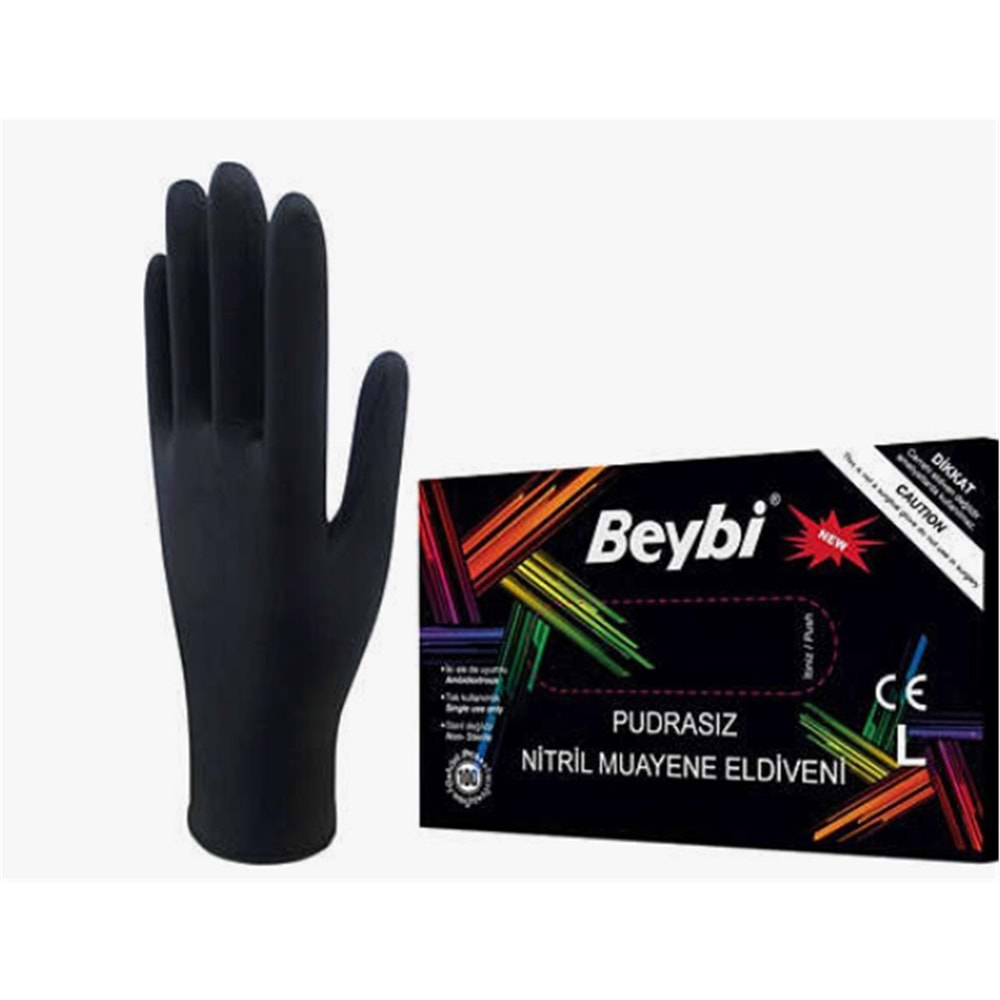 Beybi Muayene Medium Pudrasız Siyah Nitril Eldiven