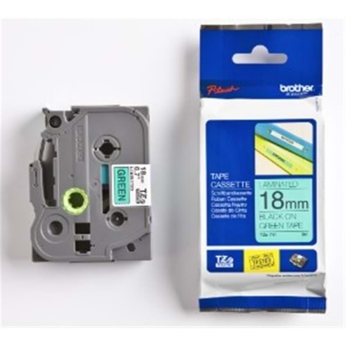 Brother TZE-741 18 mm Yeşil Üzeri Siyah Laminasyonlu Etiket