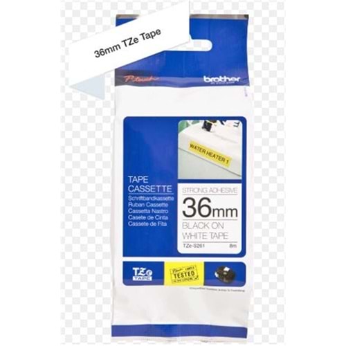 Brother Tze-S261 36 mm Beyaz Üzeri Siyah GüçlüYapışkanlı Laminasyonlu Etiket