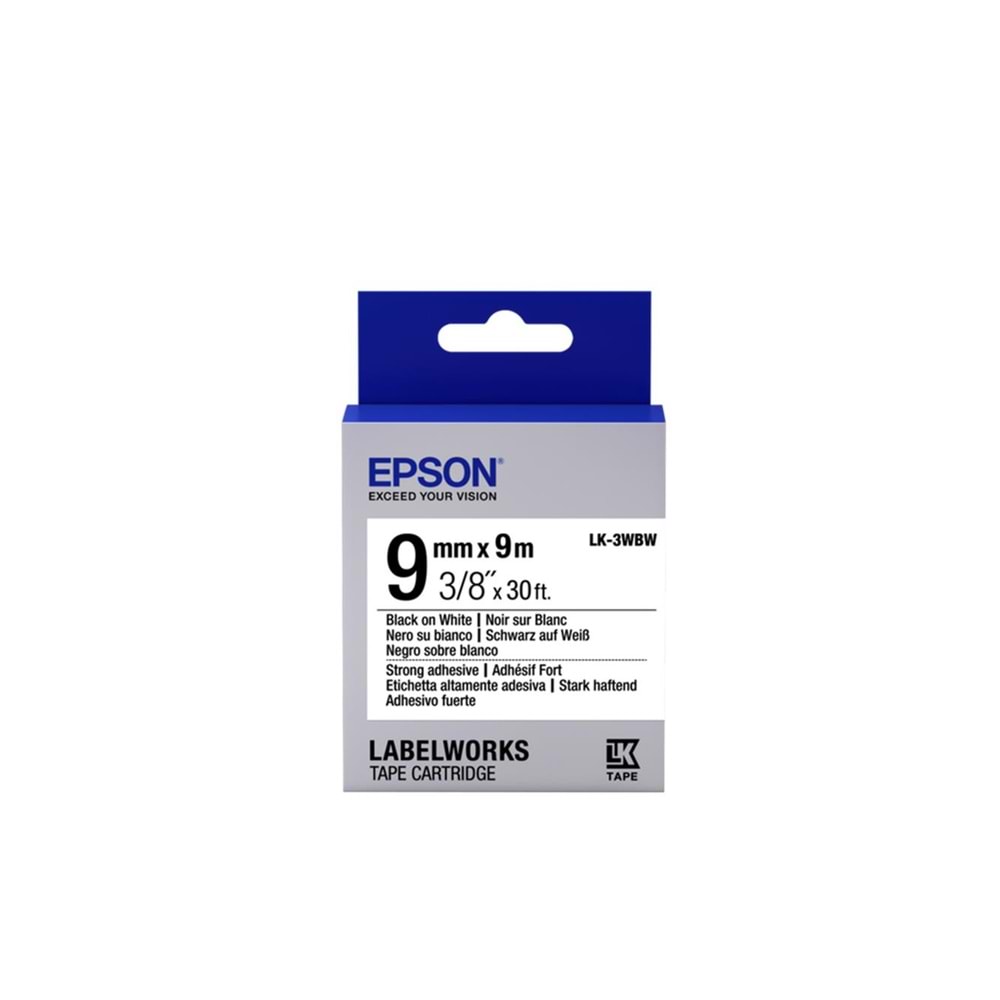 Epson LK-3WBW Güçlü Yapışkanlı Beyaz Üzeri Siyah 9mm 9Metre Etiket