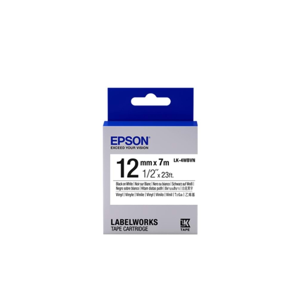 Epson LK-4WBVN Vinil Beyaz Üzeri Siyah 12mm 7Metre Etiket