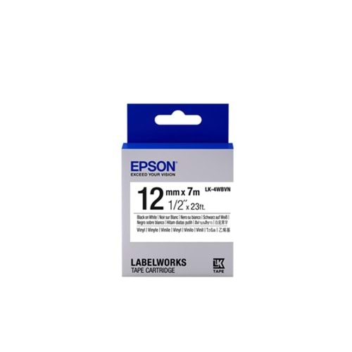 Epson LK-4WBVN Vinil Beyaz Üzeri Siyah 12mm 7Metre Etiket