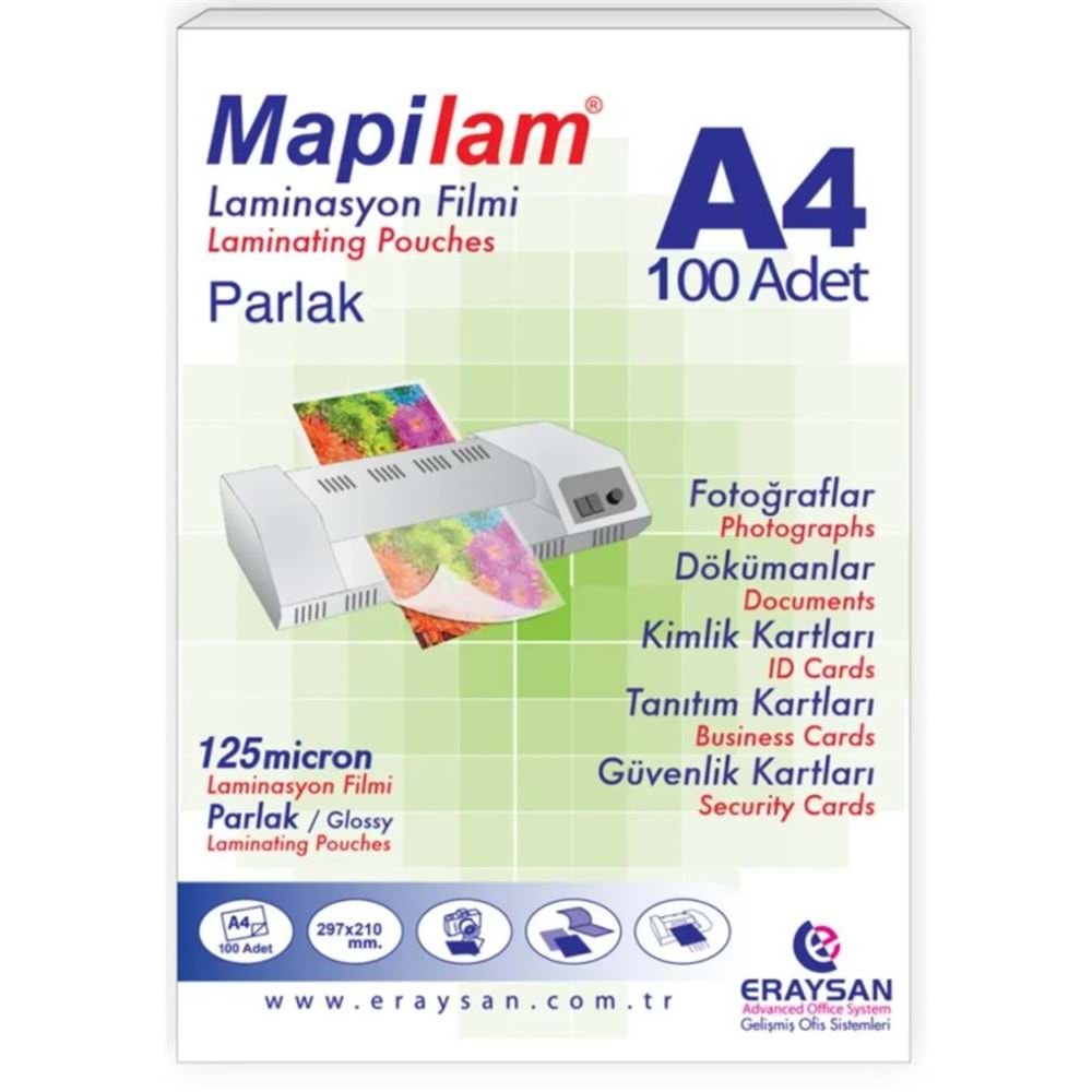 Mapi Lamisyon 125 Micron Parlak Laminasyon Filmi (A4) 100 Lü