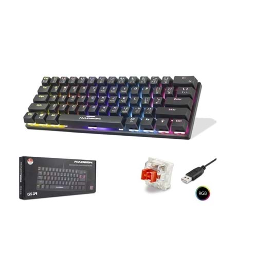 Hadron G509R Kablolu Oyuncu Mini Klavye Mekanik Red Switch Rgb Q Siyah