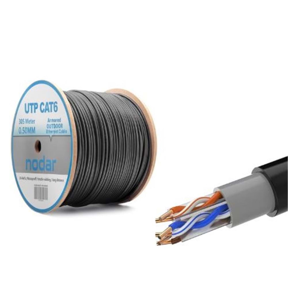 Nodar Nd2001 Utp Cat6 Dışmekan Kablo 23Awg Çift Pvc 4P- 1-0.57Mm Cca 305mt Siyah