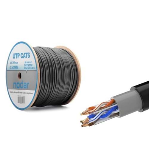 Nodar Nd2001 Utp Cat6 Dışmekan Kablo 23Awg Çift Pvc 4P- 1-0.57Mm Cca 305mt Siyah