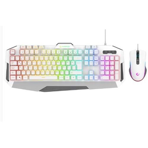 Rampage KM-34 GLARE Beyaz Usb RGB Aydınlatmalı Q 12800 DPI Mouse Gaming Oyuncu Klavye Set