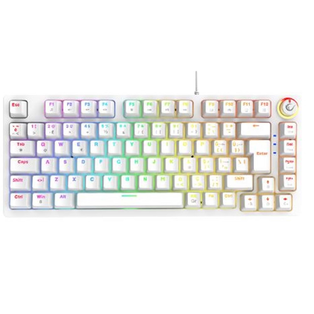 Rampage ENIGMA 75 Beyaz USB RGB Aydınlatmalı Red Switch Tam Türkçe Gaming Mekanik Klavye