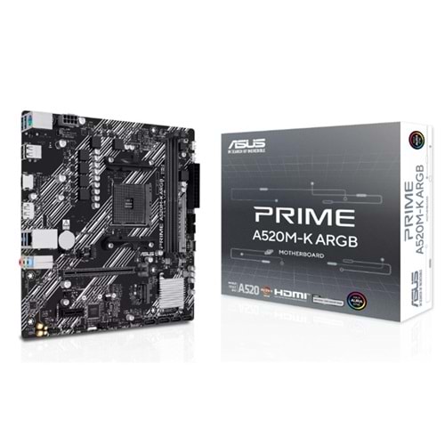 ASUS PRIME A520M-K ARGB DDR4 5100MHZ 1XHDMI 1XDP 1XM.2 USB2.0 MATX AM4 (AMD AM4 5000/4000 /3000 SERİLERİ İLE UYUMLU) 