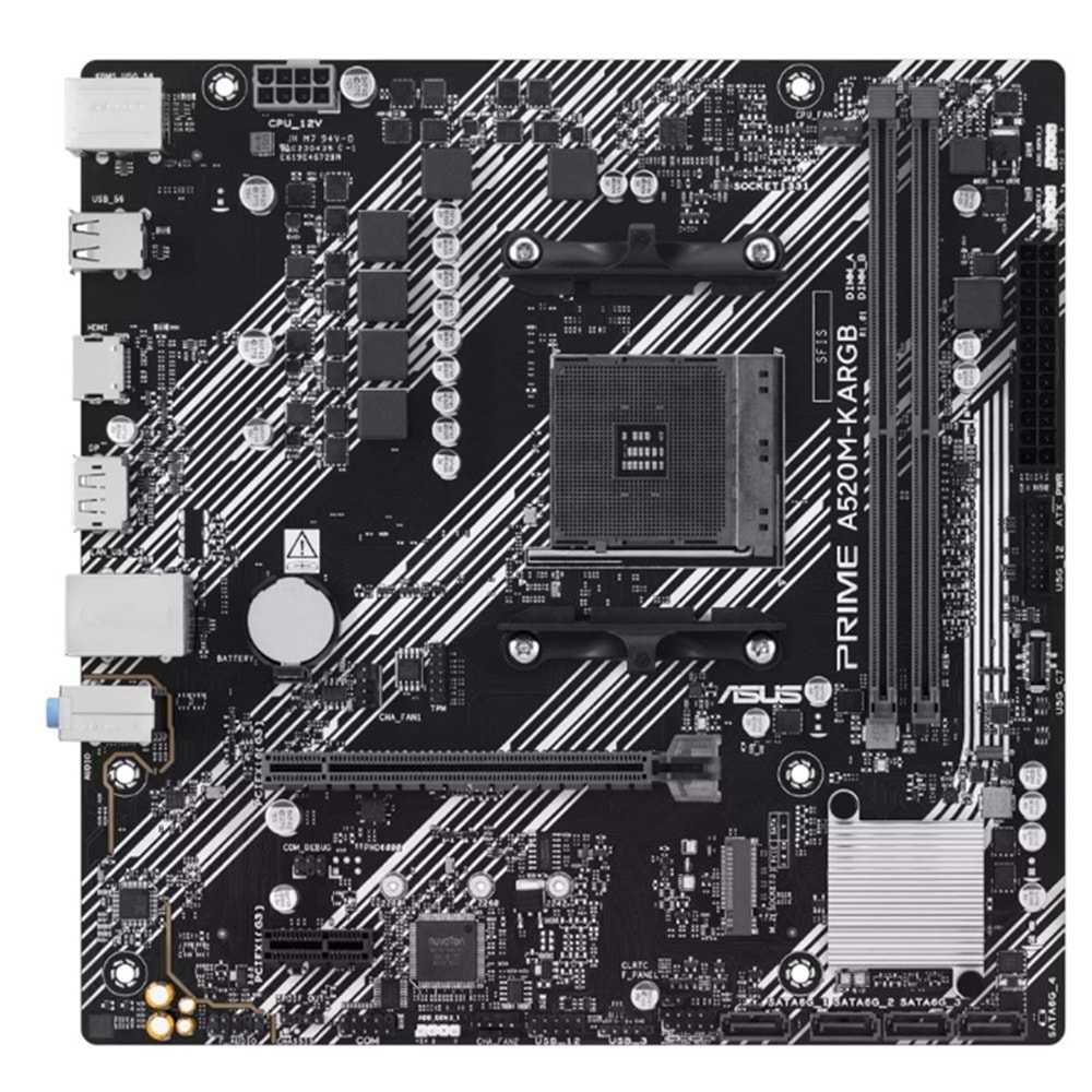 ASUS PRIME A520M-K ARGB DDR4 5100MHZ 1XHDMI 1XDP 1XM.2 USB2.0 MATX AM4 (AMD AM4 5000/4000 /3000 SERİLERİ İLE UYUMLU) 