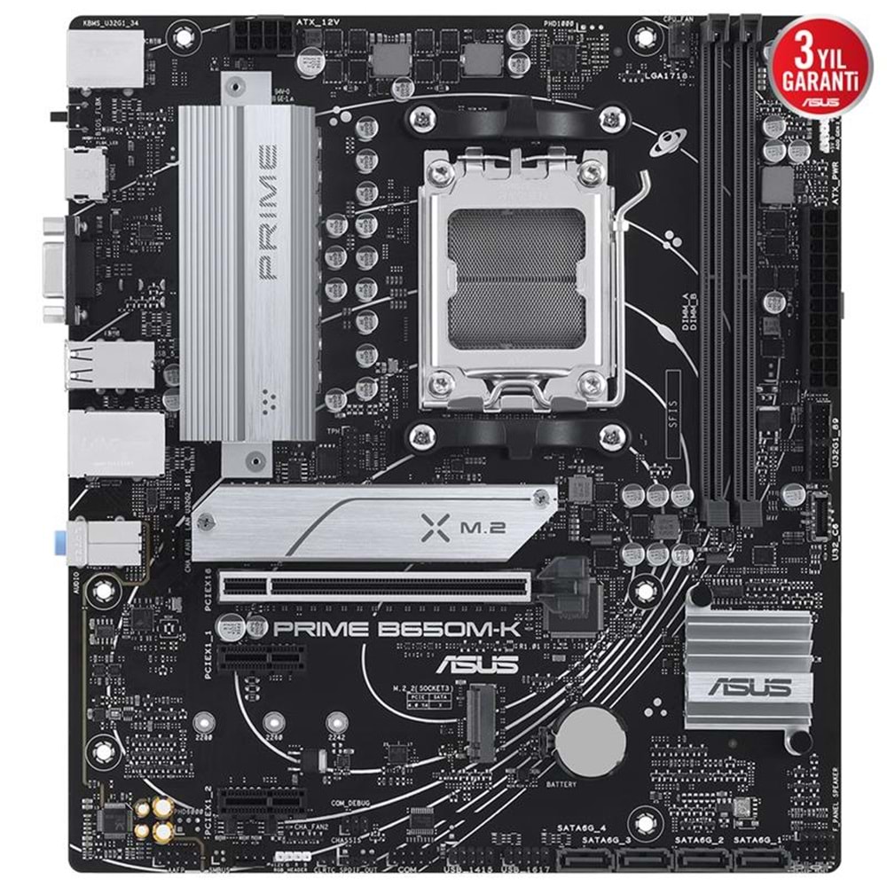 ASUS PRIME B650M-K DDR5 6400MHZ 1XVGA 1XHDMI 2XM.2 USB 3.2 MATX AM5 (AMD AM5 9000/8000/7000 SERİLERİ İLE UYUMLU) 