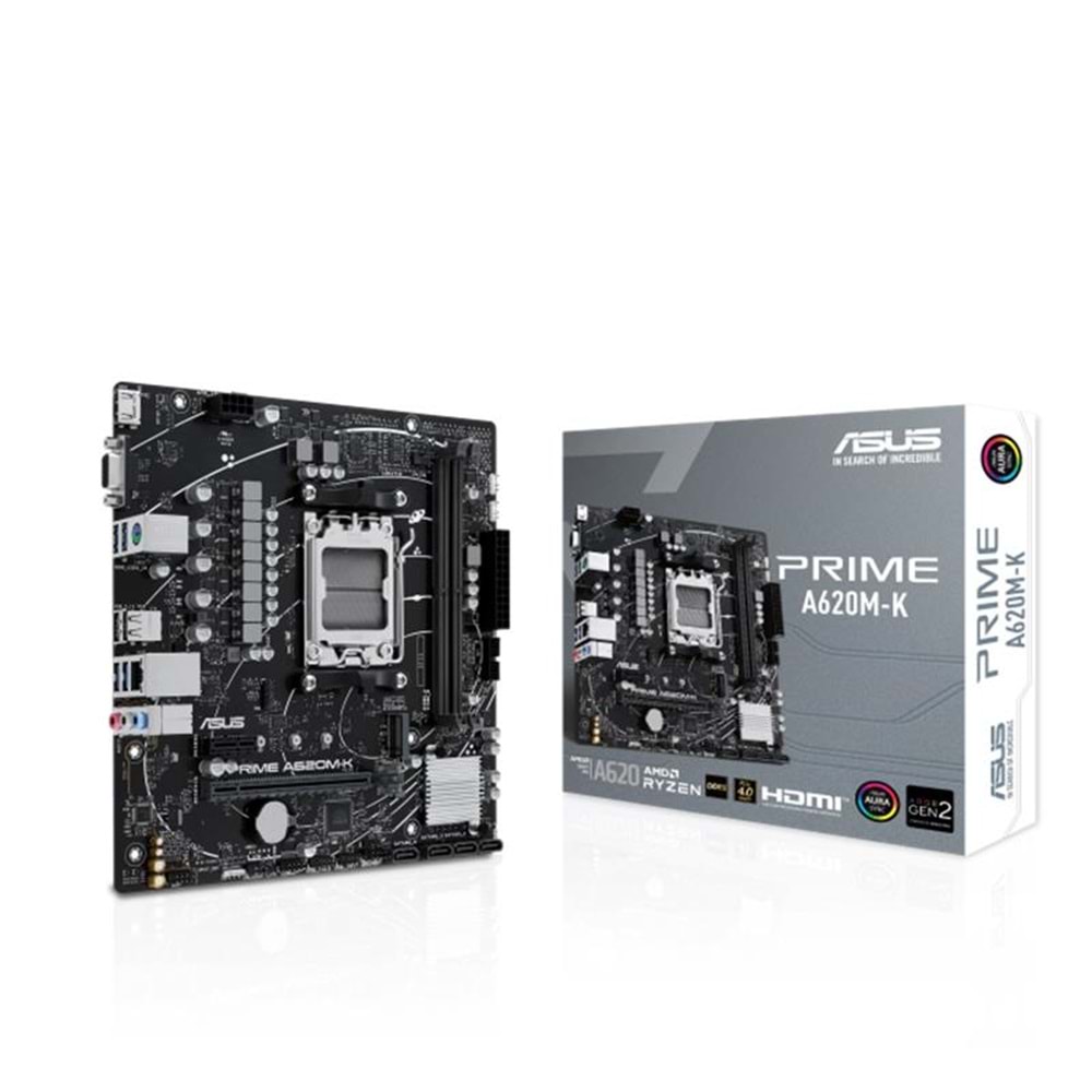 ASUS PRIME A620M-K DDR5 6400MHZ 1XVGA 1XHDMI 1XM.2 USB 3.2 MATX AM5 (AMD AM5 9000/8000/7000 SERİLERİ İLE UYUMLU) 