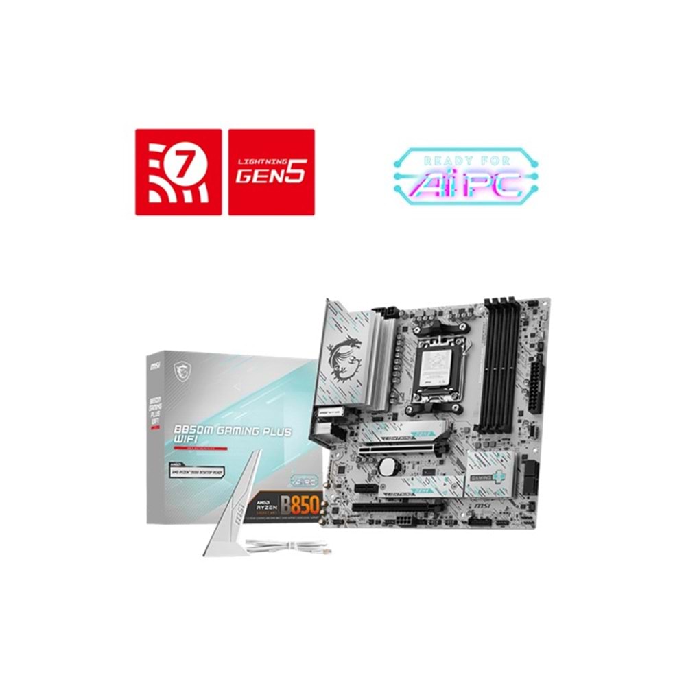 MSI B850M GAMING PLUS WIFI DDR5 8200MHZ 1XHDMI 1XDP 2XM.2 AM5 MATX (AMD AM5 9000/8000/7000 SERİLERİ İLE UYUMLU) 