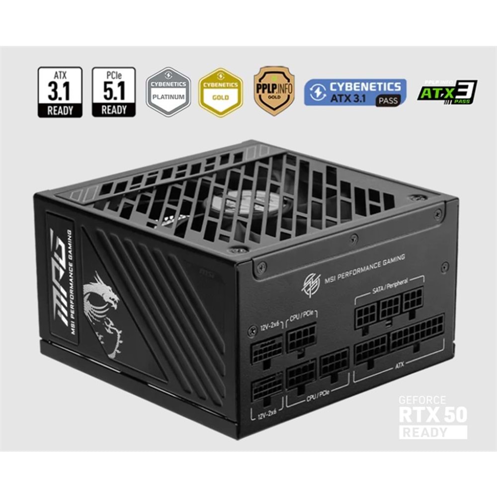 MSI PSU MPG A1250GS PCIE5 1250W 80+ GOLD ATX 3.1 PCIE 5.1 2X 12V-2X6 POWER SUPPLY 