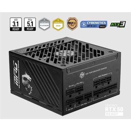 MSI PSU MPG A1250GS PCIE5 1250W 80+ GOLD ATX 3.1 PCIE 5.1 2X 12V-2X6 POWER SUPPLY 