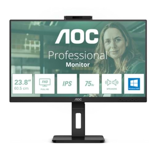 23.8 AOC 24P3CW IPS 4MS 75MHZ 1XHDMI 1XDP USB TYPE-C RJ45 FHD 1920X1080 WEBCAM HOPARLÖR ÇERÇEVESİZ PIVOT VESA SİYAH 