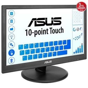 15.6 ASUS VT169HE IPS 5MS 60MHZ 1XVGA 1XHDMI FHD 1920X1080 DOKUNMATİK EKRAN FLICKER FREE ÇERÇEVESİZ VESA SİYAH 