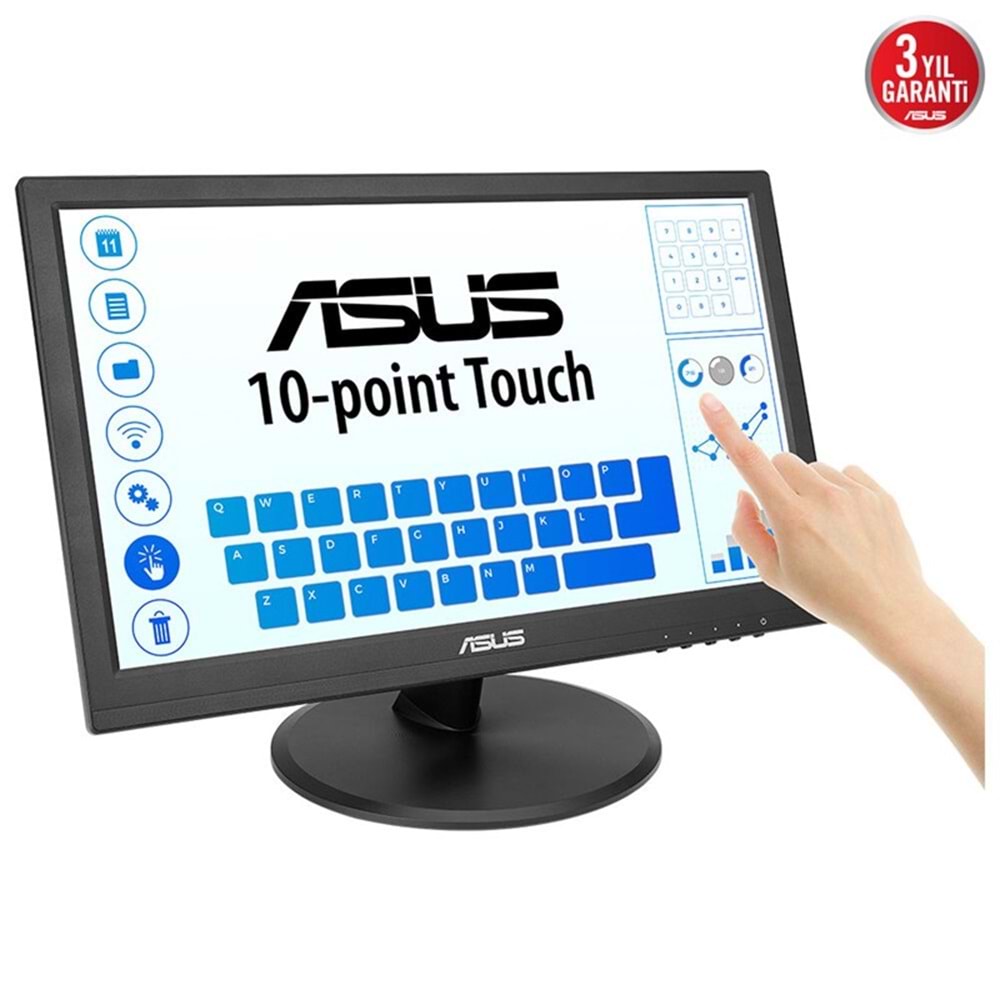 15.6 ASUS VT169HE IPS 5MS 60MHZ 1XVGA 1XHDMI FHD 1920X1080 DOKUNMATİK EKRAN FLICKER FREE ÇERÇEVESİZ VESA SİYAH 