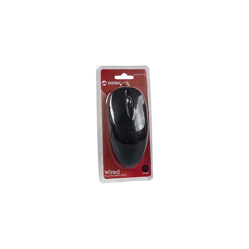 EVEREST SM-216 USB SİYAH 1200DPI OPTİK KABLOLU MOUSE 
