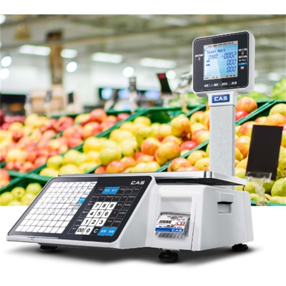 CAS CL3000 15KG 202DPI DİREKT TERMAL ETHERNET LCD EKRAN BOYUNLU BARKODLU TERAZİ 