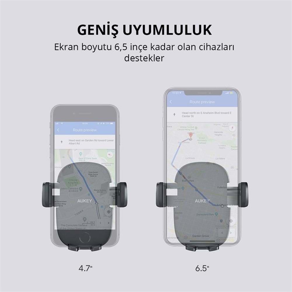 AUKEY HD-C48-BK 360 DERECE TÜM CİHAZLARLA UYUMLU ARAÇ İÇİ TELEFON TUTUCU KOLAY KİLİTLEME/BIRAKMA 