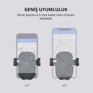 AUKEY HD-C48-BK 360 DERECE TÜM CİHAZLARLA UYUMLU ARAÇ İÇİ TELEFON TUTUCU KOLAY KİLİTLEME/BIRAKMA 