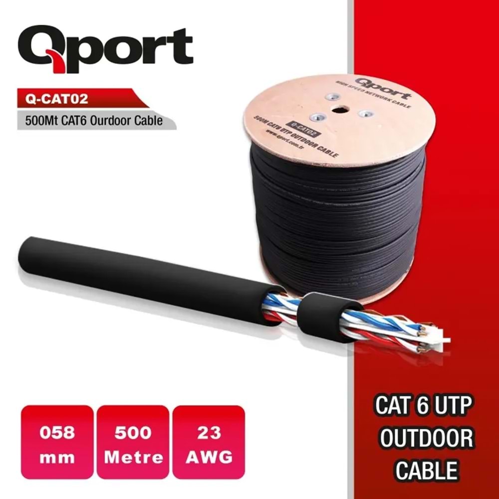 QPORT Q-CATO2 CAT6 23 AWG UTP 500M OUTDOOR KABLO 