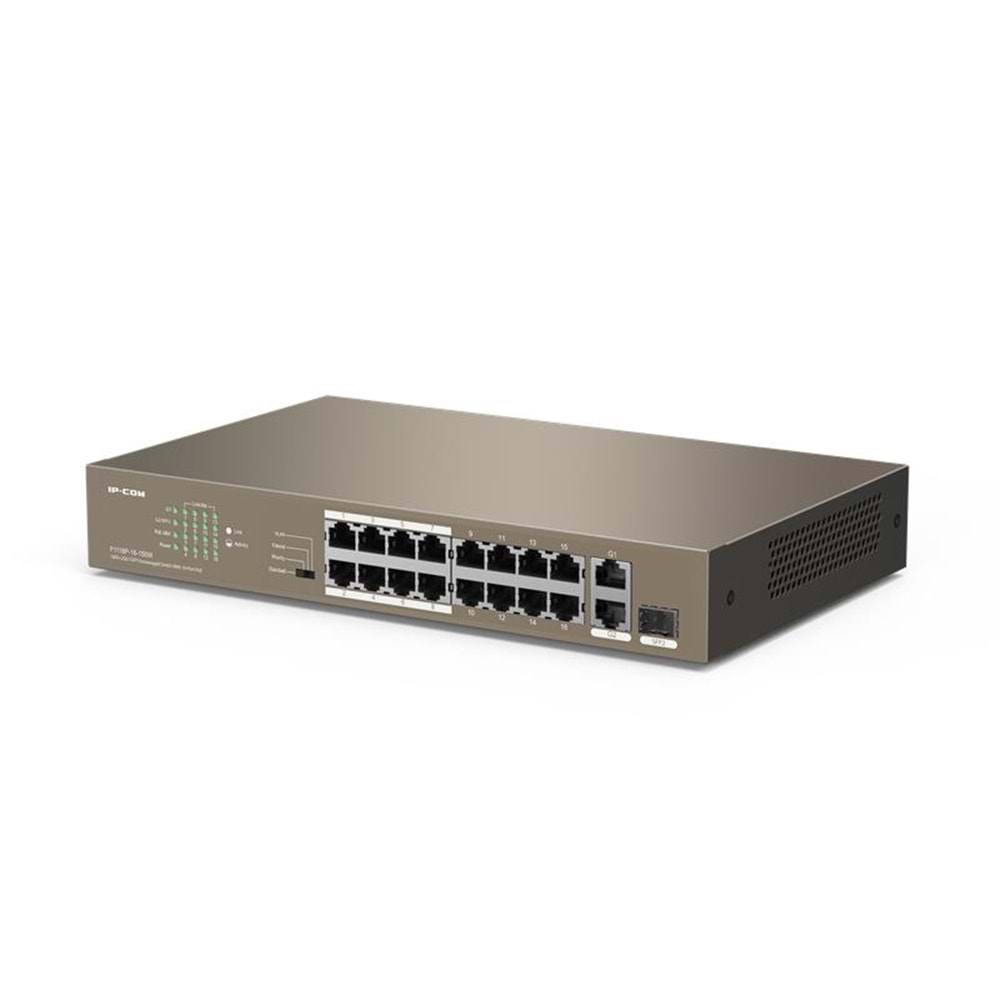 IP-COM F1118P-16-150W 16 PORT 10/100+2X1GB SFP/1XRJ45 COMBO 150W POE RACKMOUNT SWITCH 