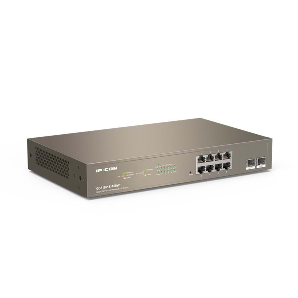 IP-COM G3310P-8-150W 8 PORT GIGABIT + 2X1GB SFP UPLINK L2/CLOUD YÖNETİLEBİLİR RACK 130W POE SWITCH 
