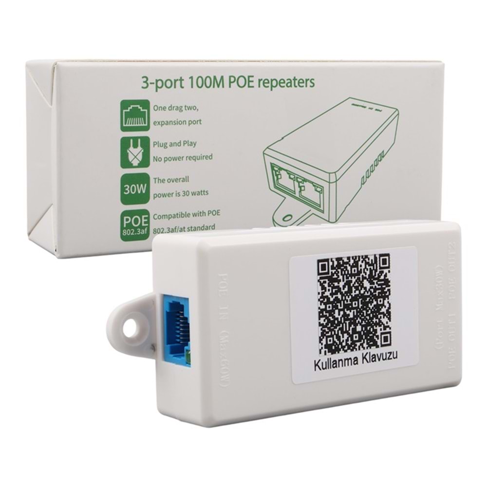 URANIUM POE-RP12P 1 PORT POE GİRİŞ BESLEME+ 2 PORT POE ÇIKIŞ 10/100 PLASTİK KASA POE REPEATER 