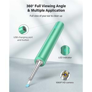 BEBIRD T5 3MP KAMERA 3.5MM LENS ŞARJLI WIFI GÖRÜNTÜLÜ KULAK TEMİZLEYİCİ YEŞİL RENK 