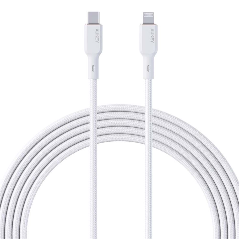 AUKEY CB-NCL1-WH NAYLON ÖRGÜLÜ 3A 480MBPS TYPE-C LIGHTNING KABLOSU 1.8MT 