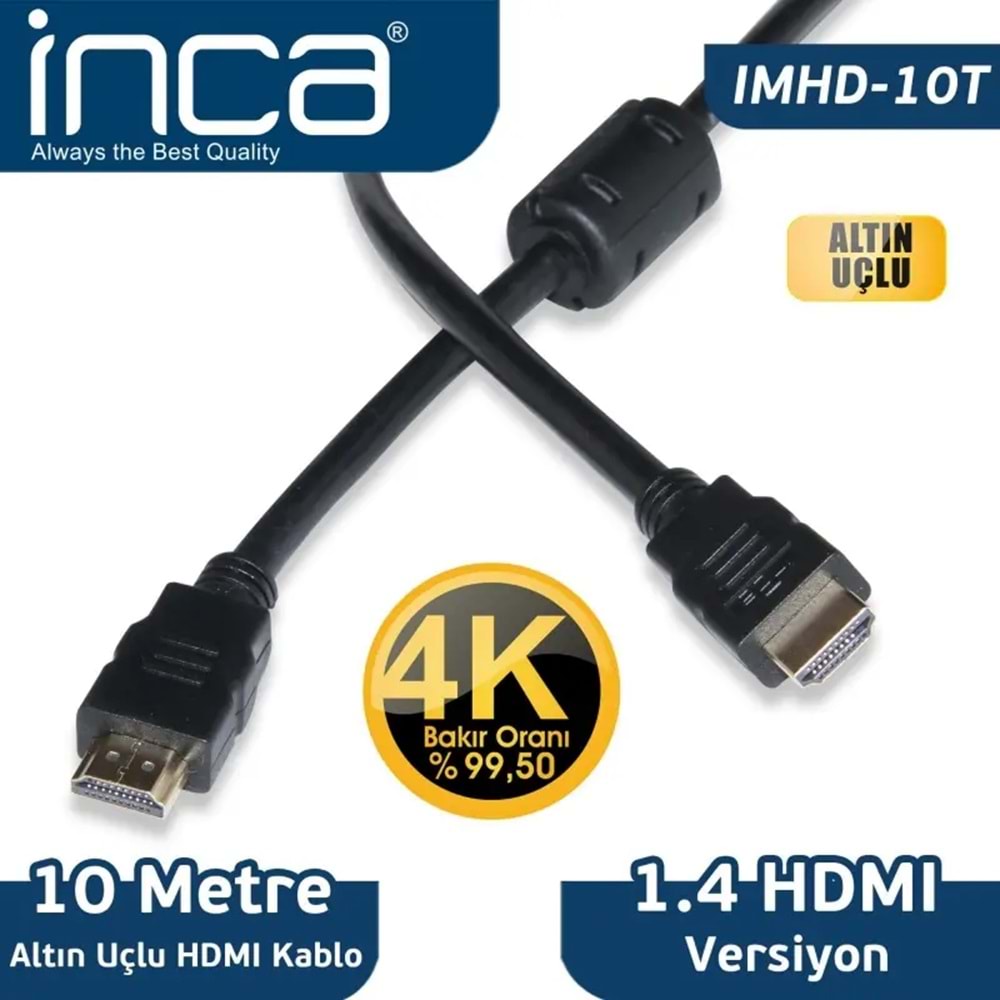INCA IMHD-10T 10M HDMI 1.4V 3D ALTIN UCLU KABLO 