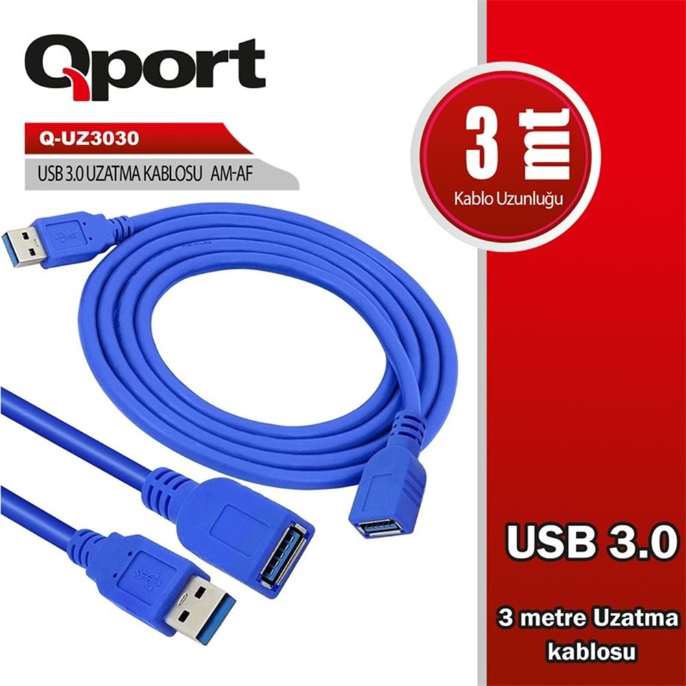 QPORT Q-UZ3030 USB 3.0 3MT UZATMA KABLOSU 