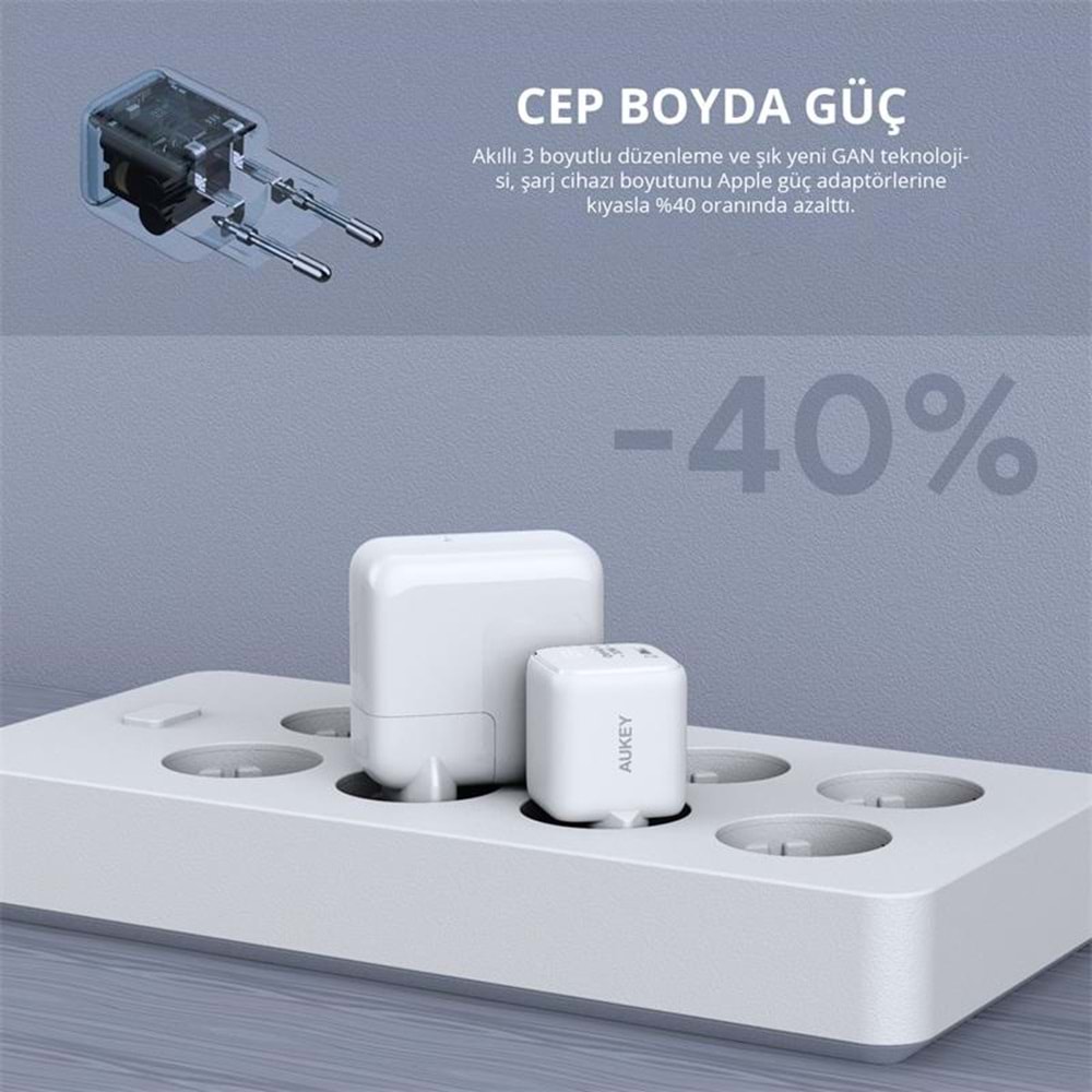 AUKEY PA-B1L-WH 30W OMNİA II MİNİ GAN TYPE-C PD ŞARJ ADAPTÖRÜ 