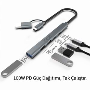 INCA IUTP-06T USB 3.0 TYPE-C 3.1 HUB 1 X USB 3.0 +2 X USB+TYPE-C+PD100W 2.0 ALUMINYUM KASA ÇOKLAYICI 